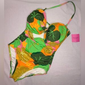 KATE SPADE TIE BANDEAU ONE PIECE SWIMSUIT CUCUMBER FLORAL GREEN SZ XL NWT